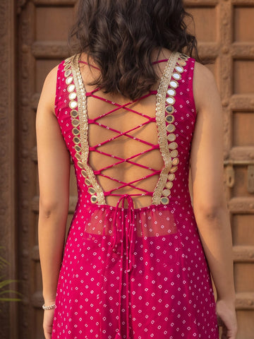 Varanga Women Bandhani Printed Mirror Work Kurta with Trousers