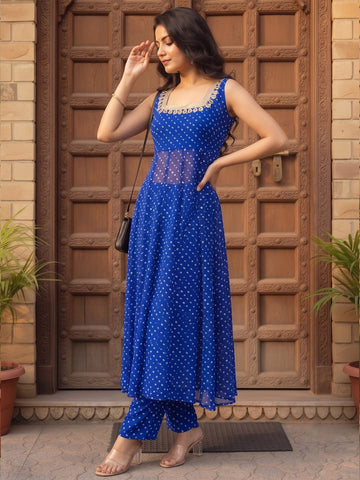 Varanga Women Bandhani Printed Mirror Work Kurta with Trousers