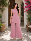 Festive Gold-Speckled Fit & Flare Kurta And Wide-Leg Trouser Set