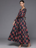 Varanga Floral Printed Navy Blue Anarkali Kurta With Dupatta
