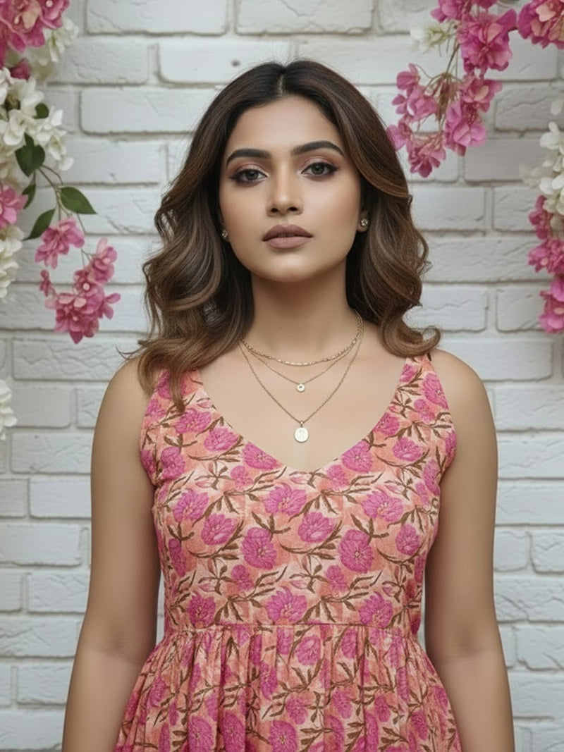Ethnic Print Strap Sleeve Babydoll Top
