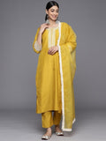 Women Yellow Ethnic Motifs Embroidered Thread Work Kurta with Trousers & With Dupatta
