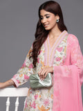 Varanga Women Off White Floral Printed A-Line Kurta With Pink Printed Bottom