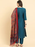 Varanga Thread Embroidered Straight Kurta Paired With Printed Dupatta And Straight Pant