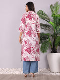 Varanga Floral Printed Mandarin Collar Panelled Cotton A-Line Kurta