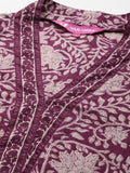 Varanga Women Purple Floral Printed Straight Kurta With Afghani Bottom And Dupatta