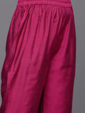 Varanga Women Magenta Round Neck Yoke Embroidered, Three Quarter Sleeves Straight Kurta Paired With Tonal Bottom And Dupatta With Four Side Fringes