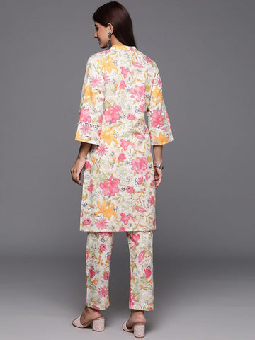 KSUT Women Off White Floral Printed Kurta With Bottom