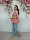 Ethnic Print Strap Sleeve Babydoll Top