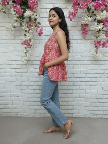 Ethnic Print Strap Sleeve Babydoll Top