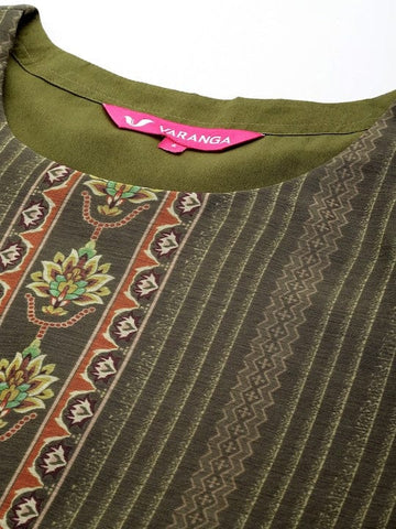 varanga-women-olive-printed-kurta-with-tonal-bottom-and-printed-dupatta