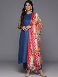 Varanga Women Navy Blue Halter Neck Solid Kurta Paired With Tonal Solid  Bottom And Contrast Bhagalpuri Printed Dupatta