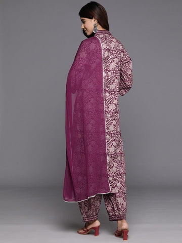 Varanga Women Purple Floral Printed Straight Kurta With Afghani Bottom And Dupatta