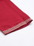 Varanga Plus Size Ethnic Motifs Red Embroidered Round Neck Kurta With Trousers & Dupatta