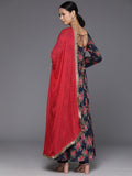 Varanga Floral Printed Navy Blue Anarkali Kurta With Dupatta
