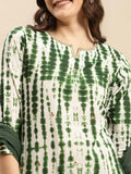 Varanga Women Green  Shibori Straight Kurta Paired With Tonal Bottom And Dupatta
