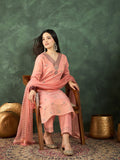 Zari-Embroidered Kurta Paired With Solid Trousers And A Tonal Dupatta .