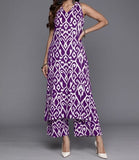 Varanga Women Purple Ikat Printed Straight Kurta With Palazzo