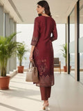 Varanga Women Maroon  Floral Printed Kurta Paired With Bottom And Dupatta