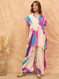 Abstract printed loose fit top with flared palazzo