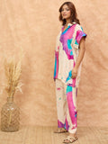 Abstract printed loose fit top with flared palazzo