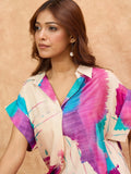 Abstract printed loose fit top with flared palazzo