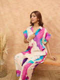 Abstract printed loose fit top with flared palazzo