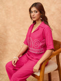thread embroidered crop shirt with trouser