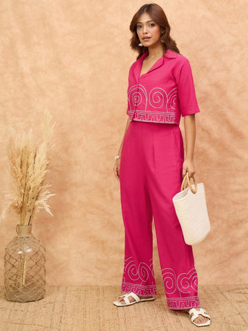 thread embroidered crop shirt with trouser