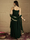 Varanga Women Green Gota Patti Zari Embroidered Yoke Long Anarkali.