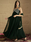 Varanga Women Green Gota Patti Zari Embroidered Yoke Long Anarkali.