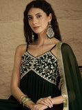 Varanga Women Green Gota Patti Zari Embroidered Yoke Long Anarkali.