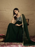 Varanga Women Green Gota Patti Zari Embroidered Yoke Long Anarkali.