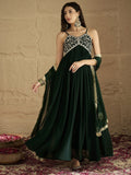 Varanga Women Green Gota Patti Zari Embroidered Yoke Long Anarkali.