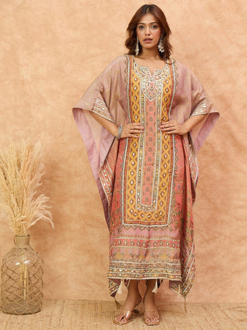 Varanga Women Ethnic Printed Mirror & Gota Embelished Kaftan With Dhoti Pants
