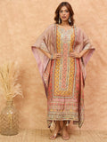 Varanga Women Ethnic Printed Mirror & Gota Embelished Kaftan With Dhoti Pants