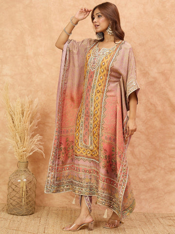 Varanga Women Ethnic Printed Mirror & Gota Embelished Kaftan With Dhoti Pants