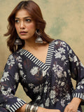 Floral Printed V Neck Kurta With Stripe Trouser