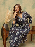 Floral Printed V Neck Kurta With Stripe Trouser