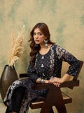 Floral And Polka Dot Printed Round Neck Kurta With Solid Trousers