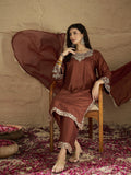 Varanga Women Rust Embroidered Straight Kurta With Bottom And Dupatta
