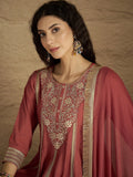 Varanga Women Rust Zari And Sequins Embroidred Anarakli Kurta With Bottom And Dupatta