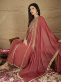 Varanga Women Rust Zari And Sequins Embroidred Anarakli Kurta With Bottom And Dupatta