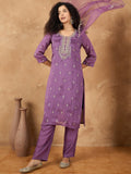 Embroidered Yoke Kurta With Trouser And Dupatta