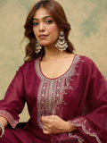 Varanga Women Zari & Sequin Embroidered Yoke Kurta With Trouser & Dupatta