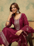 Varanga Women Zari & Sequin Embroidered Yoke Kurta With Trouser & Dupatta