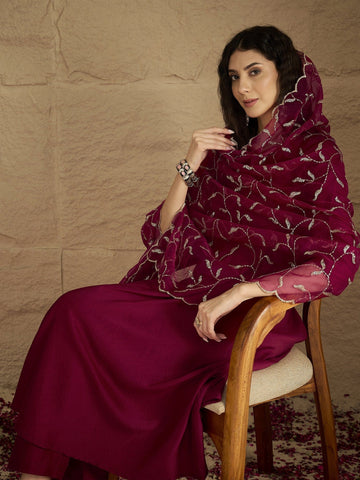 Round Neck Anarkali With Trouser And Dupatta