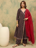 Varanga Women Floral Printed Angrakha Kurta with Trousers & with Dupatta