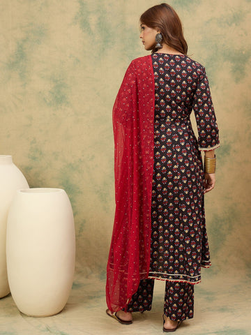 Varanga Women Floral Printed Angrakha Kurta with Trousers & with Dupatta