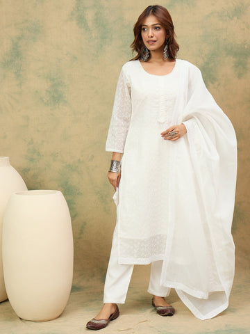 Varanga Women Ethnic Motifs Embroidered Regular Thread Work Kurta with Trousers & with Dupatta